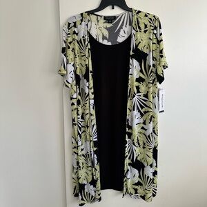 Perceptions Black and Yellow Leaf Print Midi Dress